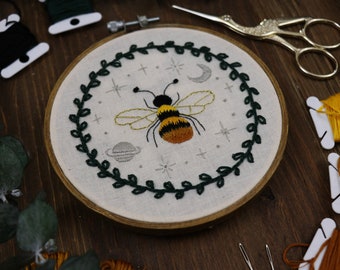 Celestial Bee Embroidery Art