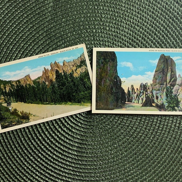 Lot of 2 Vintage UNUSED Original 1940's Postcard, Mid Century Modern Ephemera, Black Hills SD, Needles Road,                   PC#116