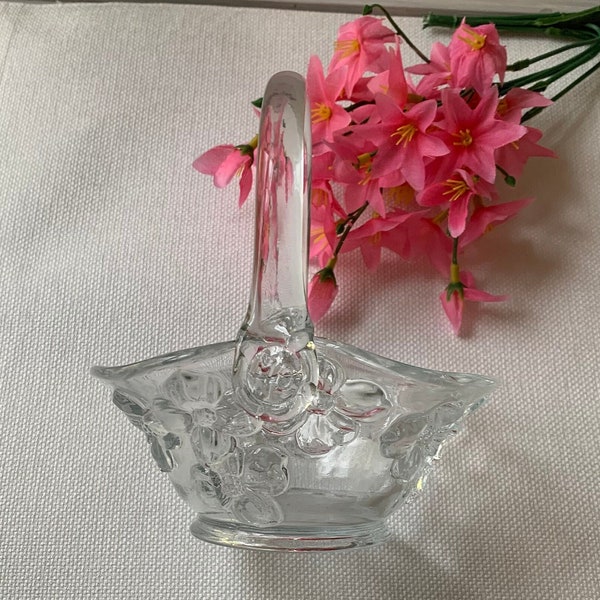 Vintage Tiara Dogwood Blossom Clear Glass Basket, Cottagecore Chic Design, Unique Gift for Her, Housewarming, Mother's Day, Easter