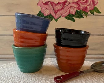 Vintage Bauer (?) Pottery Ringware Custard Cup, Collectible Mid Century California Ringed Dessert Dish Replacements, Farmhouse Kitchen Decor