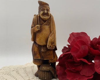 Vintage Soap Stone Alabaster Statue - Exquisite Asian Fisherman Figurine for Home or Office Decor Statue, Action/Lobeco, Handcrafted Italy