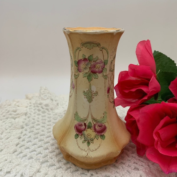 Antique Porcelain Sugar or Talcum Shaker, Gold Base with Pink Roses Porcelain Sugar Muffineer, Victorian Decor, Gift for Her, Cottage Chic