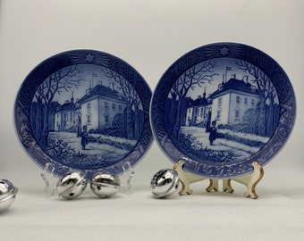 Vintage 1975 Royal Copenhagen Denmark Collectible Christmas Plates, Decorative Blue and White Holiday Decorations, Wall Hanging