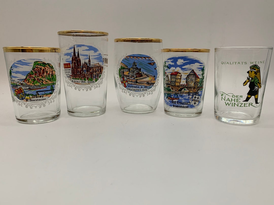 Vintage Set Souvenir German Shot Glasses Barware Loreley Etsy