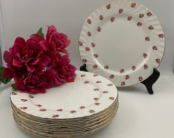 Vintage 1930's Aynsley Hathaway Salad Plates 8 1/2", Floral Bud Bone China Dinnerware, Shabby Cottagecore, Wedding, Shower, Gift