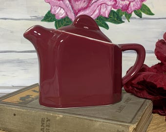 Vintage Single Serve Hall Teapot in Burgundy, Collectible Art Deco Pottery, Cottagecore Farmhouse Home Kitchen Decor, Tea Lover Gift
