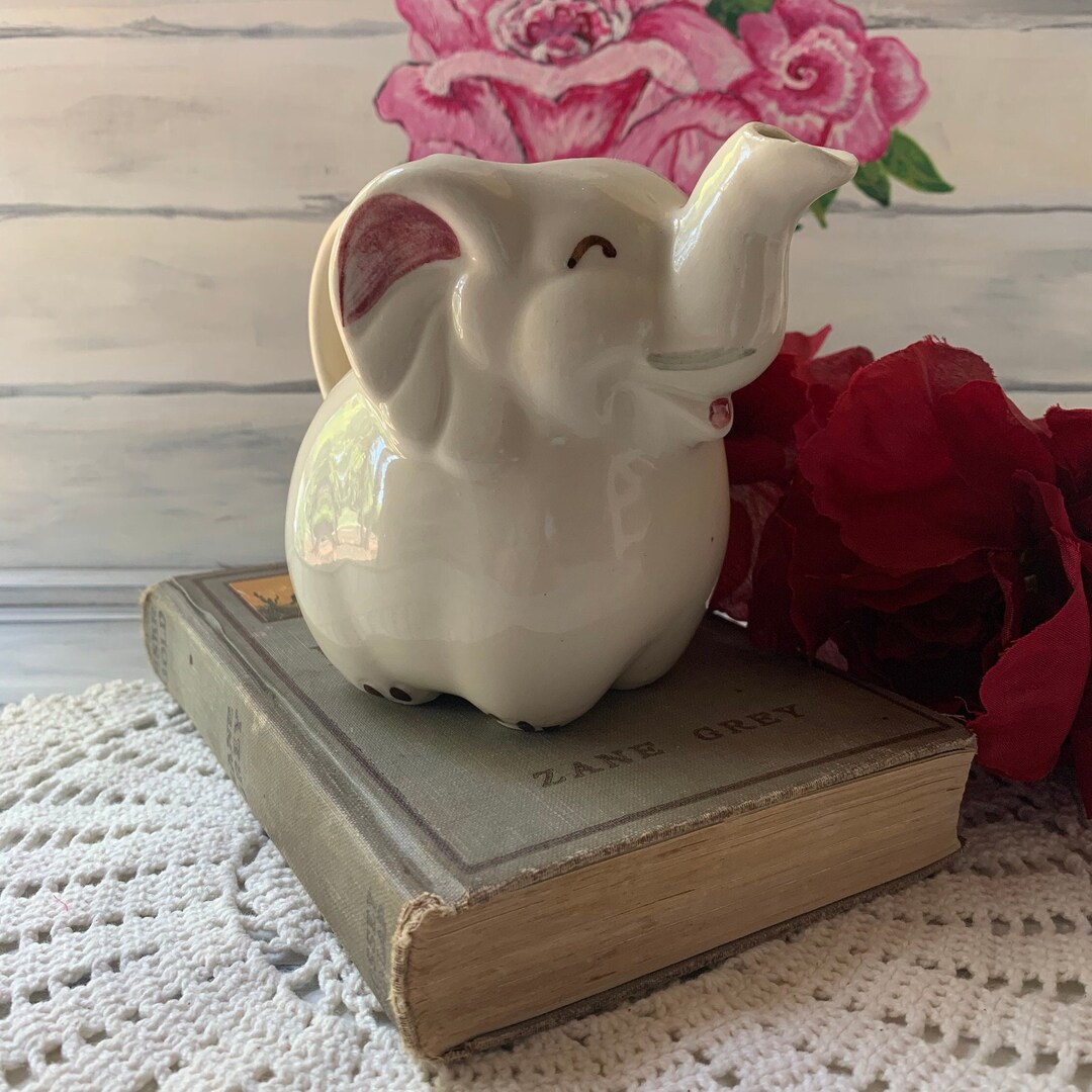Collectible Vintage Ceramic Shawnee Elephant Pitcher, Hand Painted