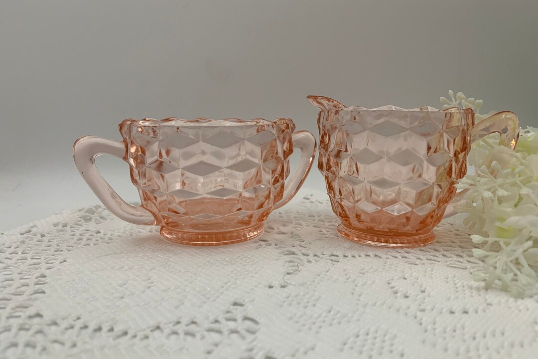 Pink Depression Glass Creamer And Sugar