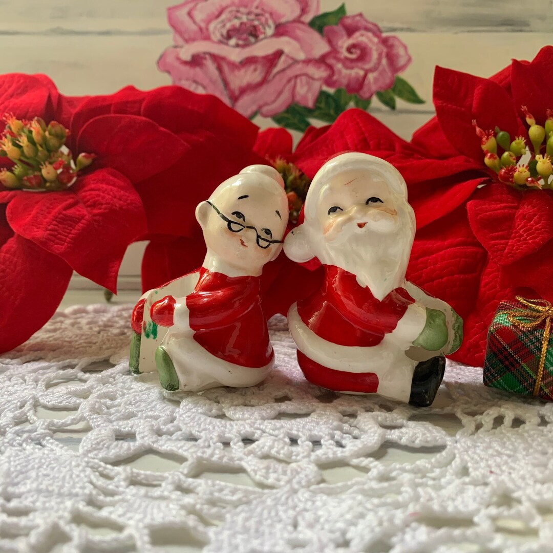 Vintage Lefton Christmas Santa and Mrs. Claus Candle Huggers Etsy
