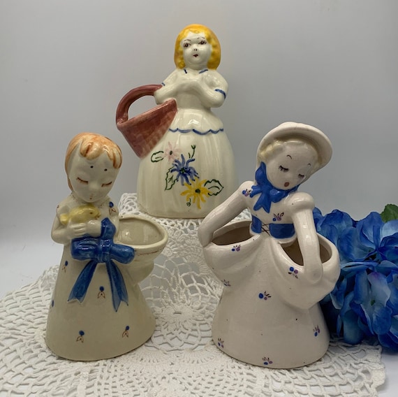 Vintage Lady Planters Vases, California Pottery Ceramic Indoor Planters, Succulent Small Flowers, Cottagecore Farmhouse Decor, Gift for Her