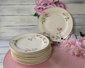 Vintage Edwin Knowles China ‘Wild Rose’ 7” Dessert Plate, 1940s Mid Century Modern Floral Dinnerware,  Cottagecore Farmhouse, Add or Repl