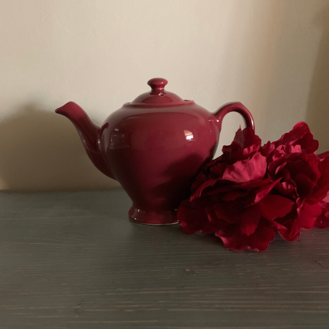 Vintage Hall Mccormick Teapot in Burgundy Vintage Cottage Etsy