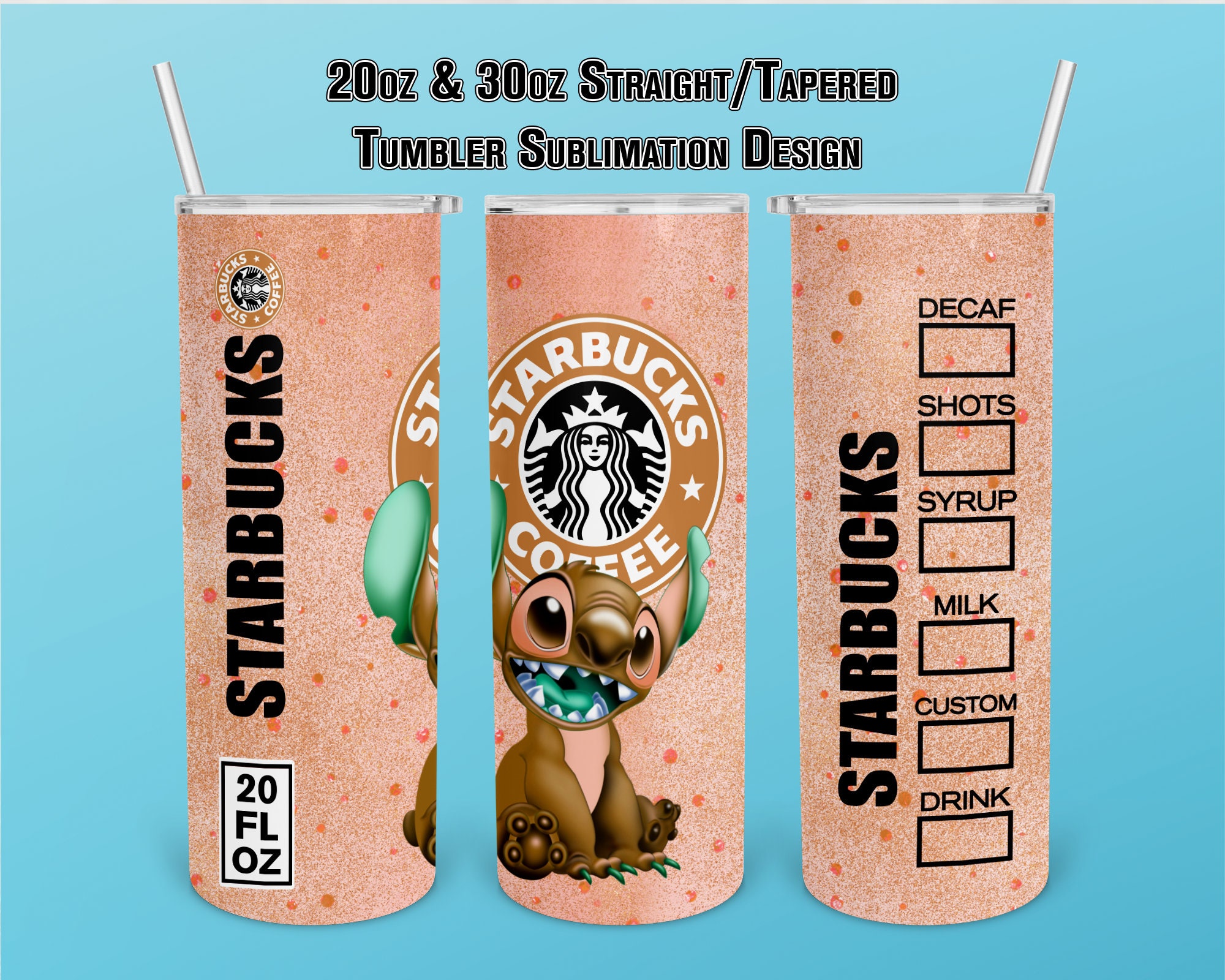 Stitch Starbucks 20oz Tumbler Png,20 oz Skinny Tumbler Wraps, Stitch T –  Tumblerpng