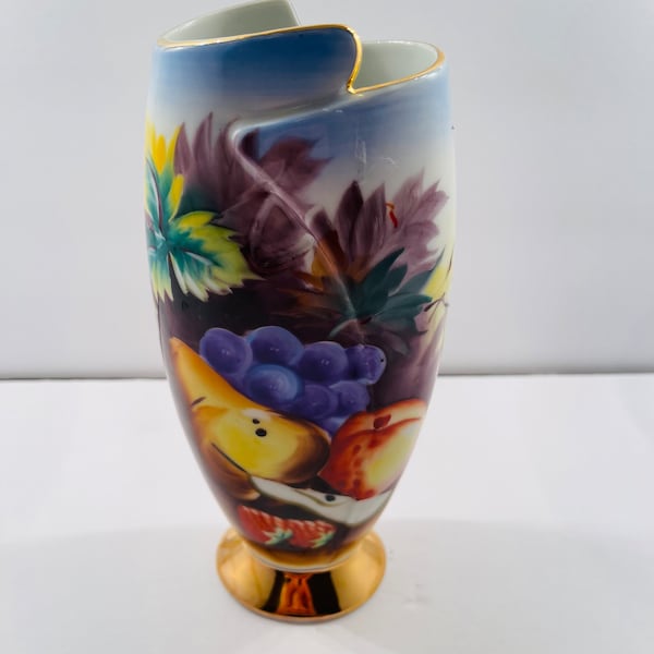 Vintage Ceramic Fruit Designed Ucagco Japan 8" Vase