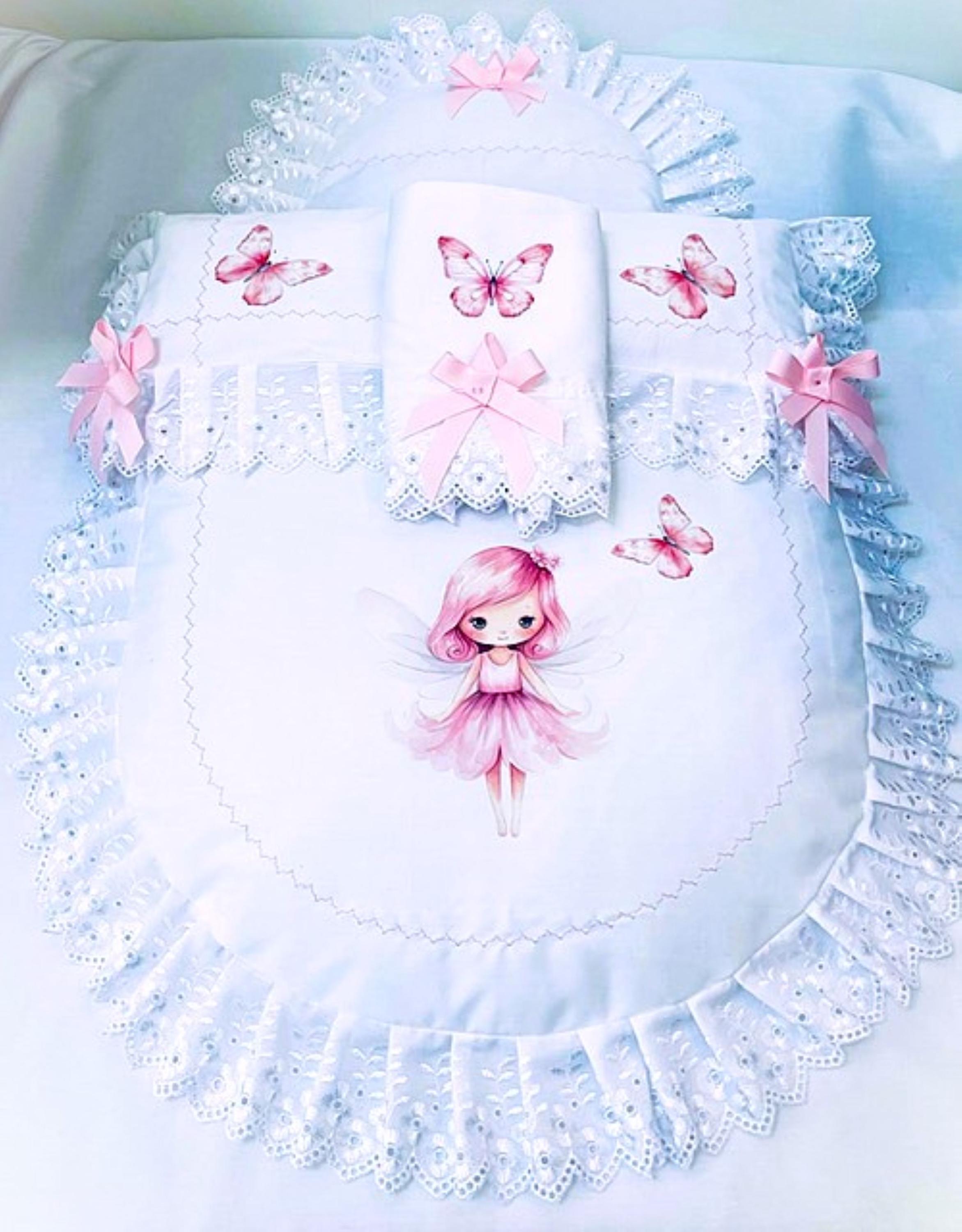 Pram quilt and pillow set fits Silver Cross Egg Doona Bugaboo Icandy Any pram Stroller Fairy butterflies design perfect gift