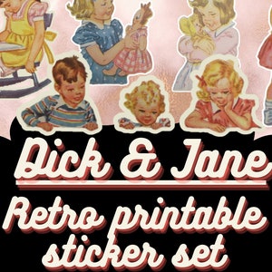 Dick & Jane Stickers: 1950s Nostalgia, Junk Journal, Scrapbook (Digital Download)