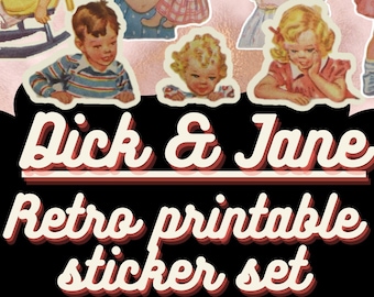 Dick & Jane Stickers: 1950s Nostalgia, Junk Journal, Scrapbook (Digital Download)