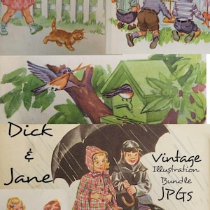 151 imprimibles de Dick y Jane / objetos retro / descargas para libros infantiles / materiales para diarios de recortes