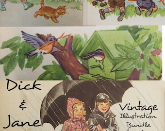 151 Dick & Jane printables / retro ephemera / children's reader downloads / junk journal supply