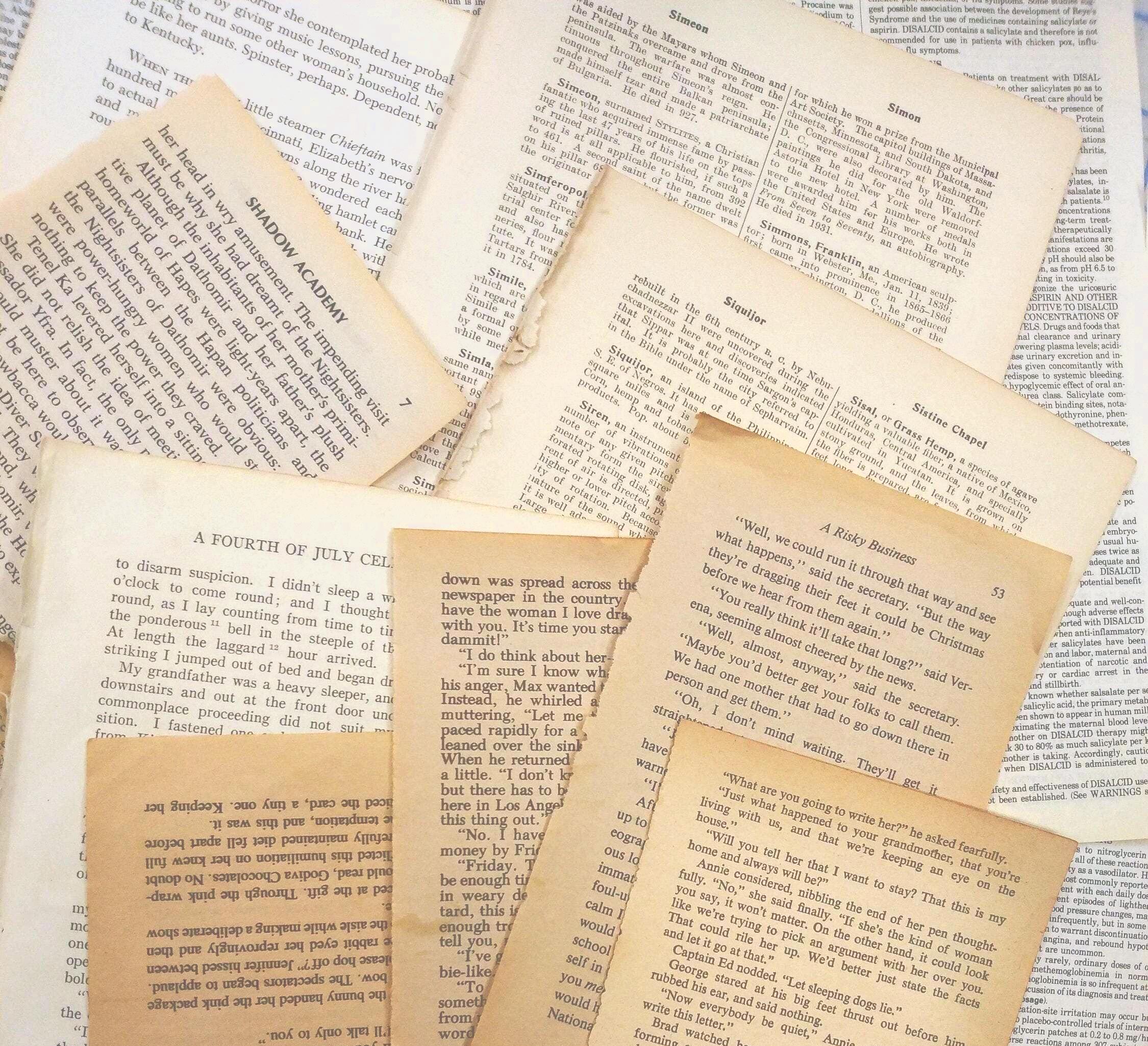 30+ vintage text only mixed book pages / junk journal supply / scrapbook and card making