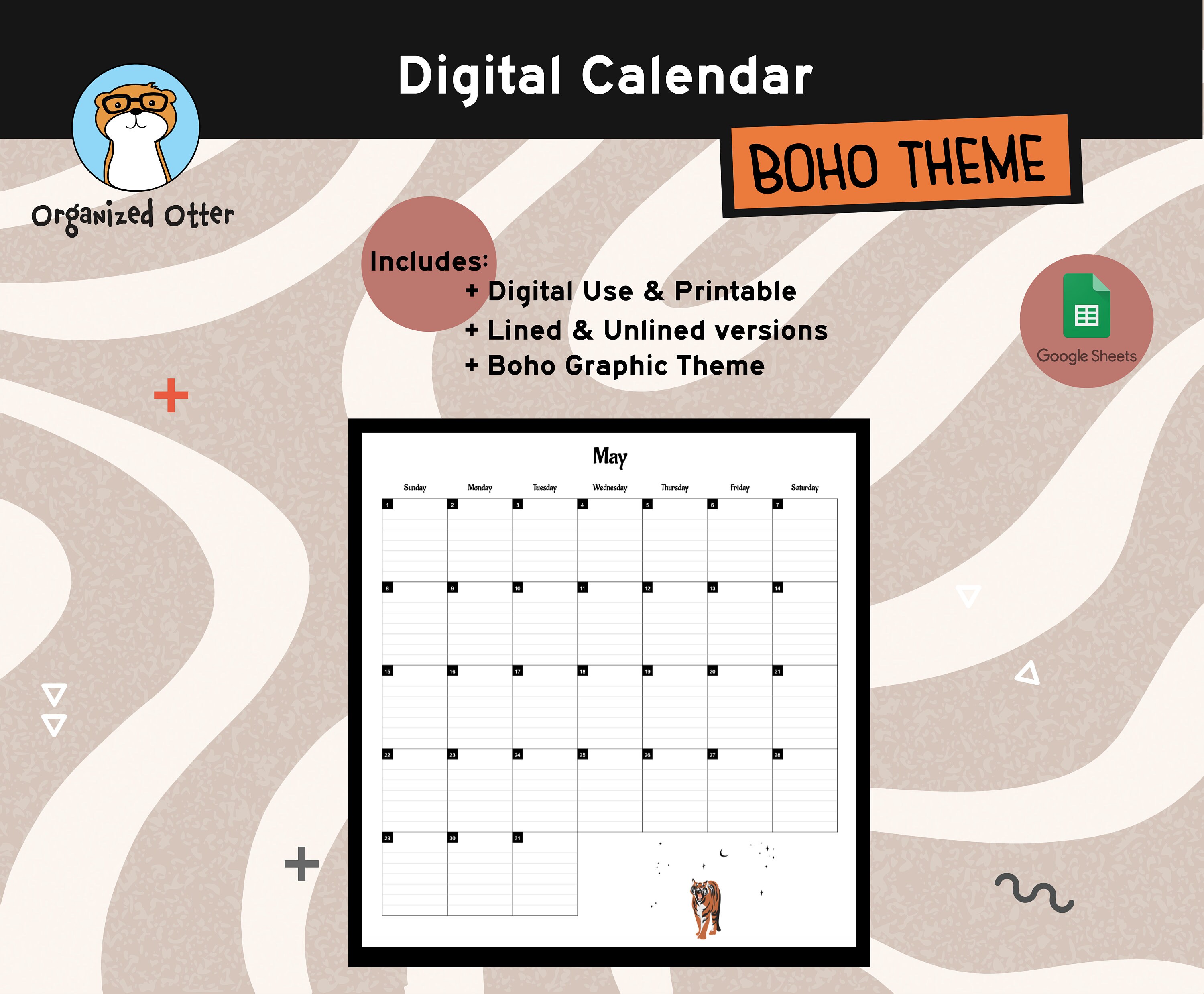 boho style 2022 digital printable calendar template etsy