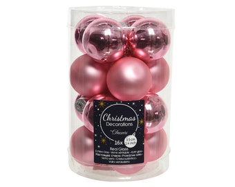 Boules de Noël rouge à lèvres rose - brillant & mat - 16 pièces en verre diamètre 35 mm