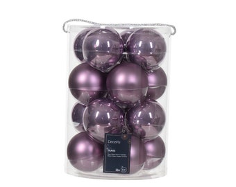 Boules de Noël cristal violet brillant & mat couleur tendance - 16 pièces verre 8 cm diamètre