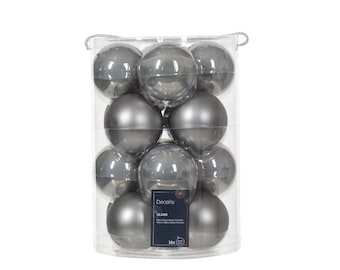 Palline per albero di Natale in marmo grigio lucido e opaco - 16 pezzi in vetro diametro 8 cm