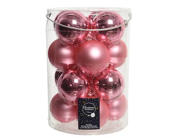 Palle di Natale per albero di Natale rossetto rosa - lucide e opache - 16 pezzi in vetro da 8 cm di diametro