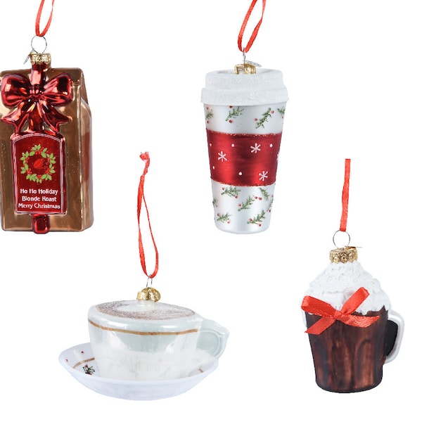 Palla per albero di Natale "Coffee Joy" - Appendiabiti per albero di Natale, L.5,5 cm x L.5,5 cm x H.10 cm, vetro