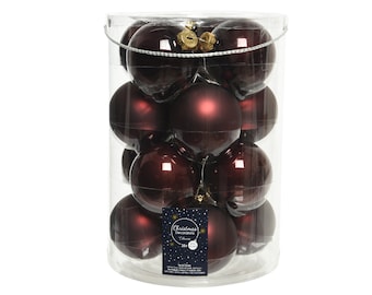 Boules de Noël rouge marron - séquoia - brillant & mat - 16 pièces verre 8 cm diamètre