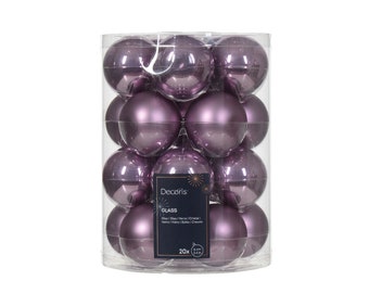Boules de Noël cristal violet brillant & mat couleur tendance - 20 pièces verre 6 cm diamètre