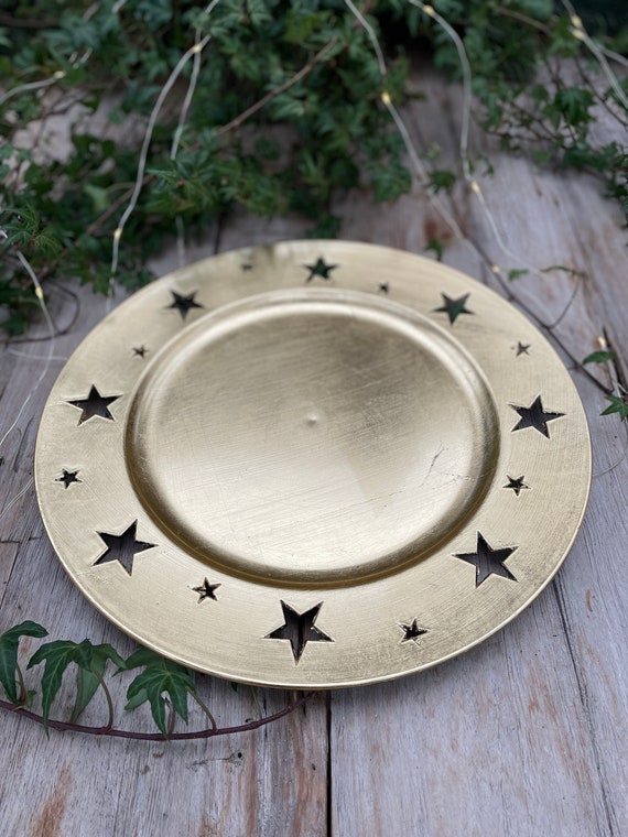 Dekoteller Platzteller Weihnachtsteller Adventsteller Plätzchenteller Nikolausteller - Weihnachten Stern gold Ø 33 cm
