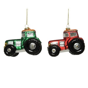 Christmas balls glass tractor 9 cm, 1 piece color-sorted