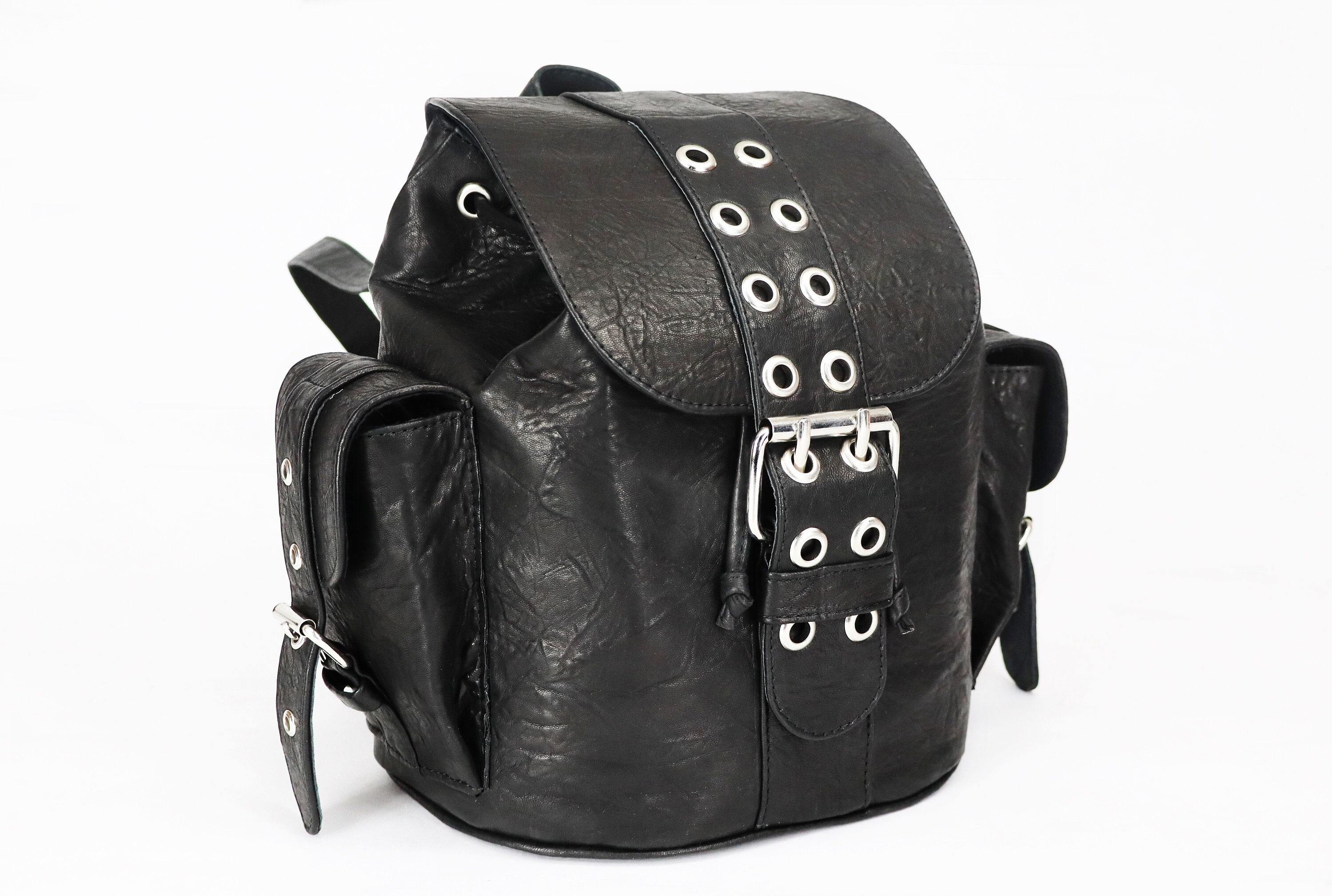 Handmade Black Leather Backpack Purse: Italian Top Grain 