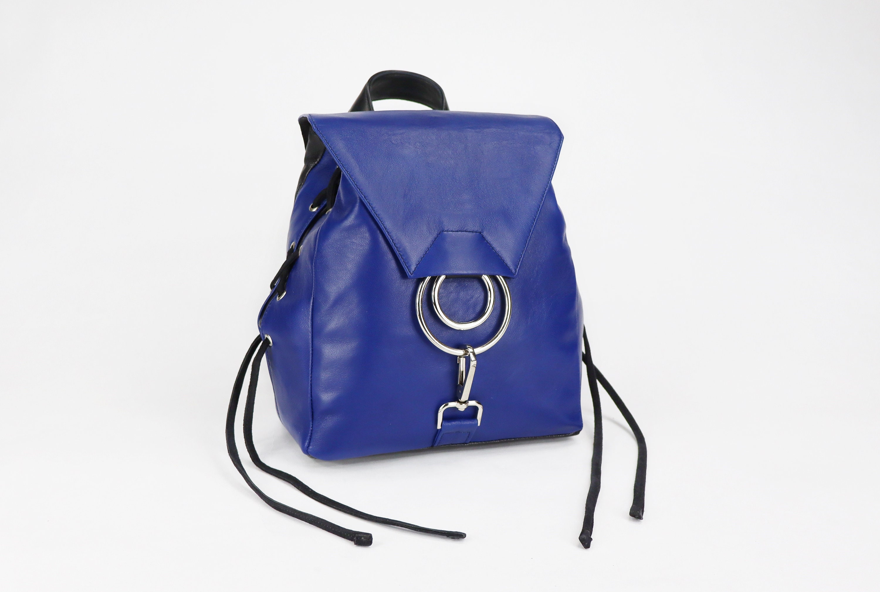 Borse in Pelle Genuine Italian Leather Mini Backpack — Navy Genuine leather backpack for woman MONTE HALLA SMALL, DARK  main image 2