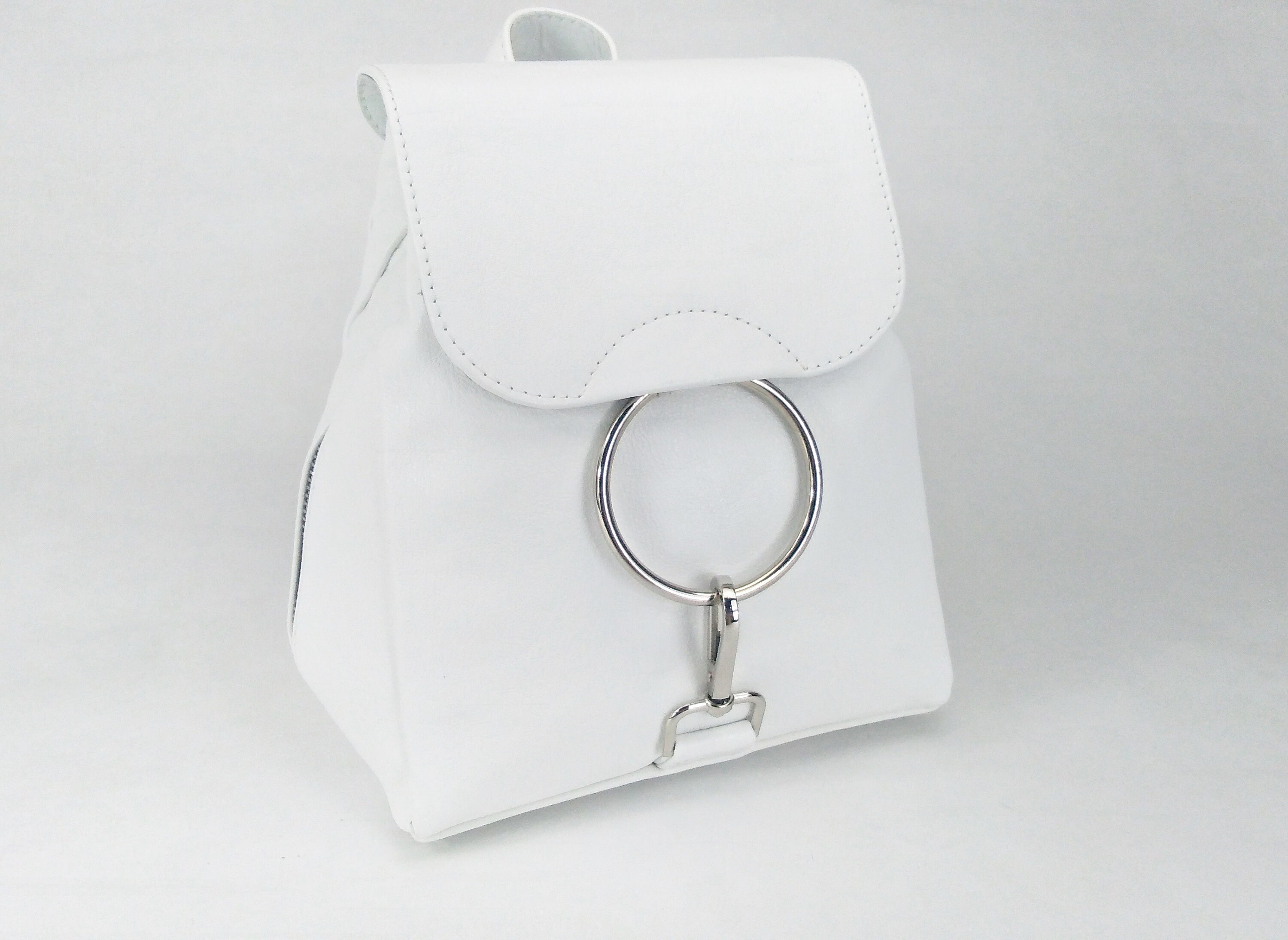 White Leather Backpack Purse: Handmade Italian Leather Small  display picture 2