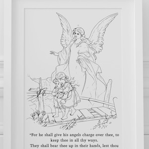 Angel With Children on Bridge | Christian SVG PNG PDF | Guardian Angel Clipart for Laser Cut, Engraving & Crafts