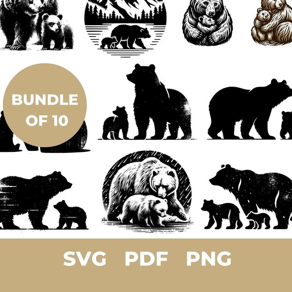 Mama Bear SVG Bundle | Mama Bear PNG | Baby Bear SVG | Bear Vector File for Crafts, Design, and Motherhood Apparel & Gifts - Part 1