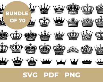 70 Crown Silhouettes SVG Bundle | Crown SVG | Crown Silhouette SVG | Queen Crown svg | Royal Crown svg File for Crafts, Design, and More