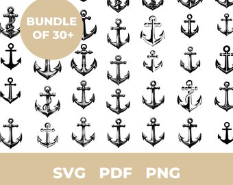 Anchor SVG Bundle Over 30 Designs | Anchor Navy SVG | Anchor Silhouette | Anchor PNG | Digital Anchor for Crafts and Designs