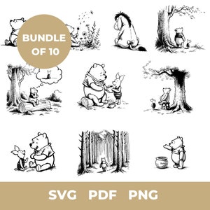 Winnie SVG and PNG Bundle | Classic Pooh SVG | Cricut Files | Pooh Clip Art | 10 Designs Quotes Part 1