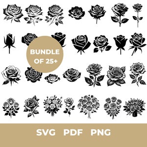 Rose SVG Bundle | Realistic Rose SVG Cut Files | Rose PNG | Rose Silhouette | Digital Rose Designs for Crafts and Projects