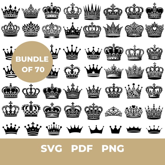 70 Crown Silhouettes: Royal Designs SVG, PDF, PNG Bundle