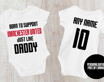 Born to Support Manchester United Just Like Daddy, Grandad, Mummy, Nanna Football Baby Vest, Manchester United Bodysuit | Baby Gift