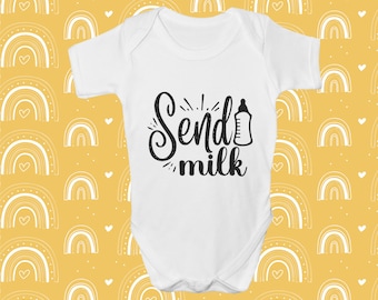 Send milk, baby bodysuit, baby grow, bodysuit sleepsuit, baby clothing, newborn baby grow