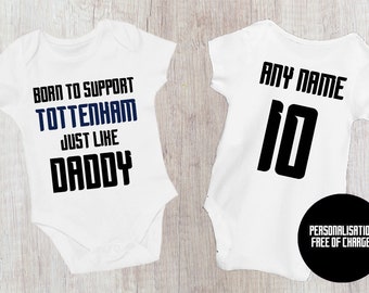 Born to Support Tottenham Just Like Daddy, Grandad, Mummy, Nanna Football Baby Vest, Tottenham Bodysuit | Baby Gift