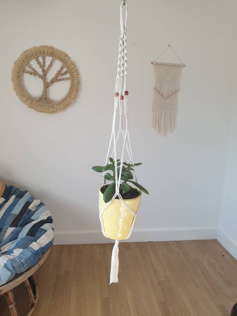 Suspension en Macramé et Perles Pour Plante d'intérieur