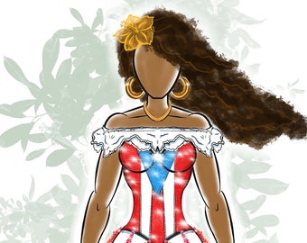 Puerto Rican Bomba Fashion Croquis Large Digital Print Set