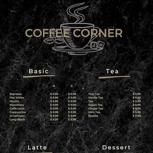 Coffee Shop Menü (10 Designs) ZERO WASTE PDF Digitaler Download BlackChalkboard Minimal Monochrome Design